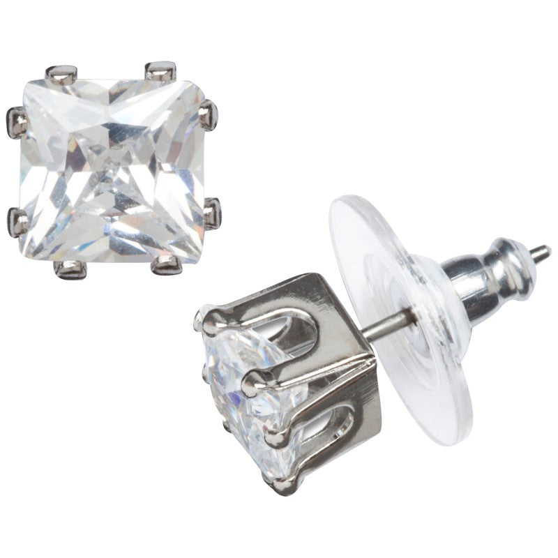 Primavera 4ct Princess Cut Cubic Zirconia Stud Earrings - Silver