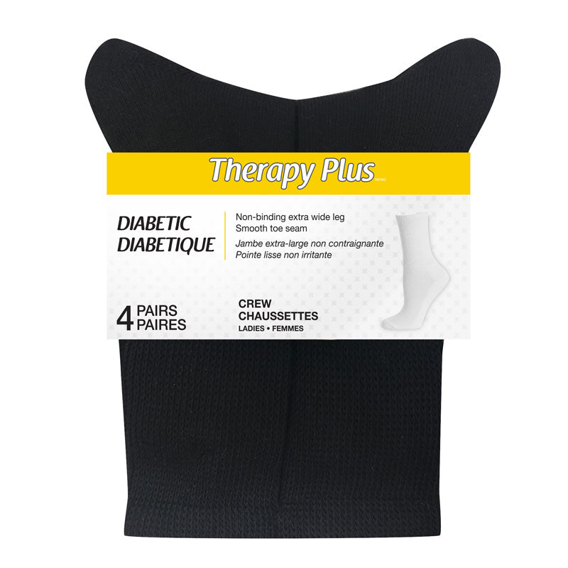 Therapy Plus Diabetic Crew Socks - Women's - Black - 4 pairs
