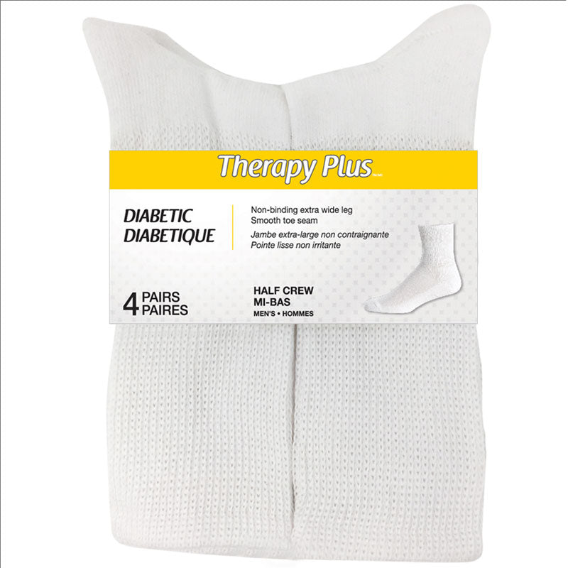 Therapy Plus Diabetic Half-Crew Socks - Men's - White - 4 pairs