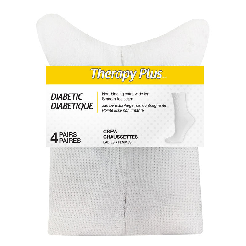 Therapy Plus Diabetic Crew Socks - Women's - White - 4 pairs