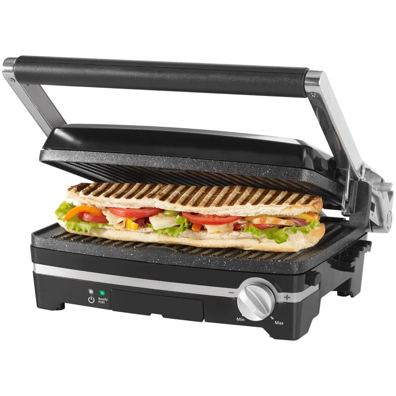 Starfrit Electric Panini Grill with Reversible Non-Stick Plates - Stainless Steel/Black - 024505-002-0000