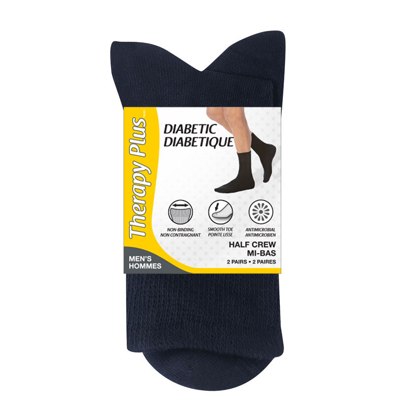 Therapy Plus Diabetic Half Crew Length Socks for Mens - Navy Blue - 2 Pairs
