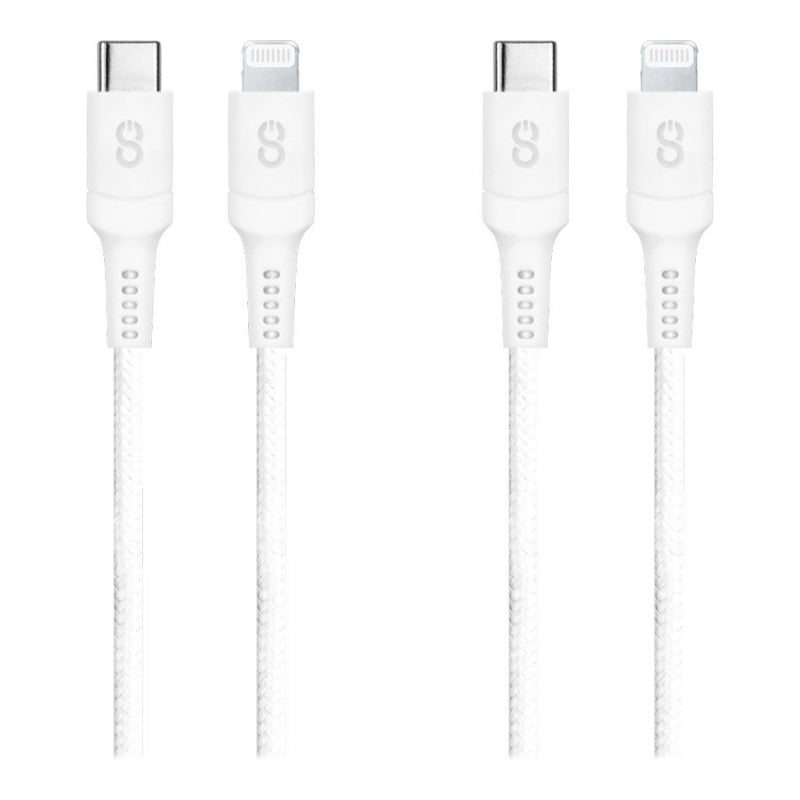 LOGiiX Piston Connect Braid USB-C to Lightning Cable - White - 1.2m - 2 pack