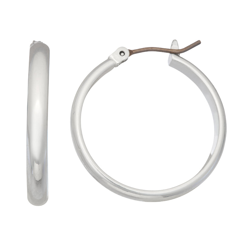 Nine West Polished Edge Medium Hoop Earrings - 25mm - Silver