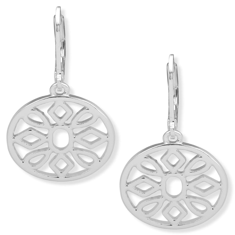 Nine West Polished Edge Flower Drop Earrings - Silver