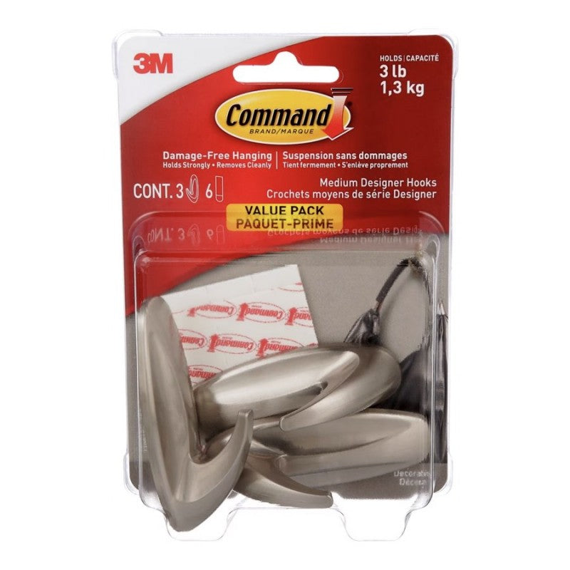 Command Self-Adhesive Hook Set - Medium - Brushed Nickel
