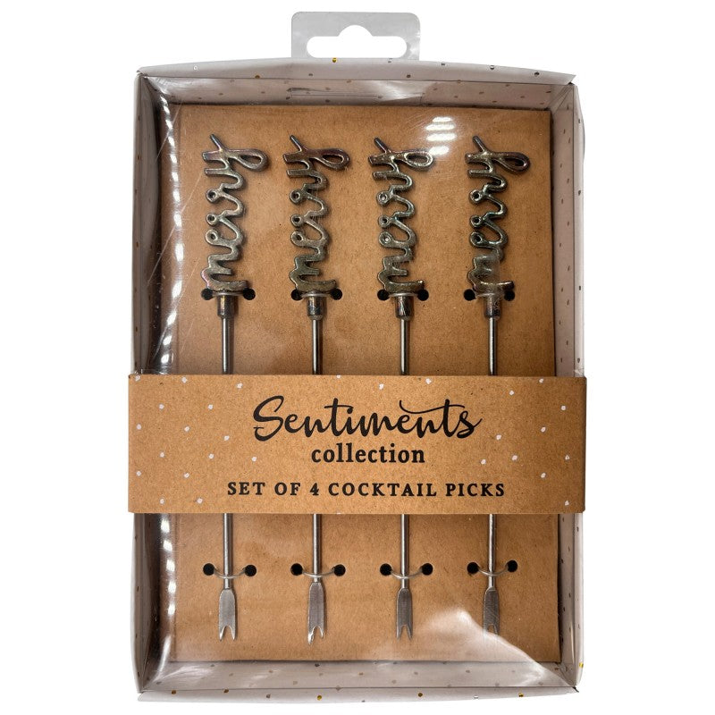 Sentiments Collection Cocktail Picks - Silver - 4's