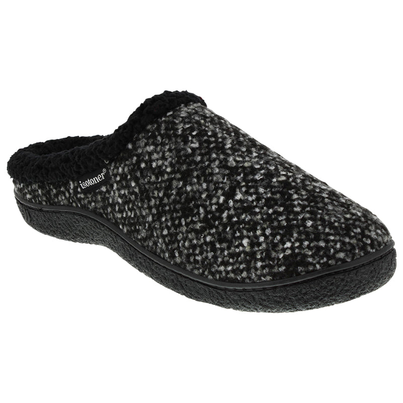 Isotoner Woven Rib Knit Hoodback Slipper - Medium - Ash