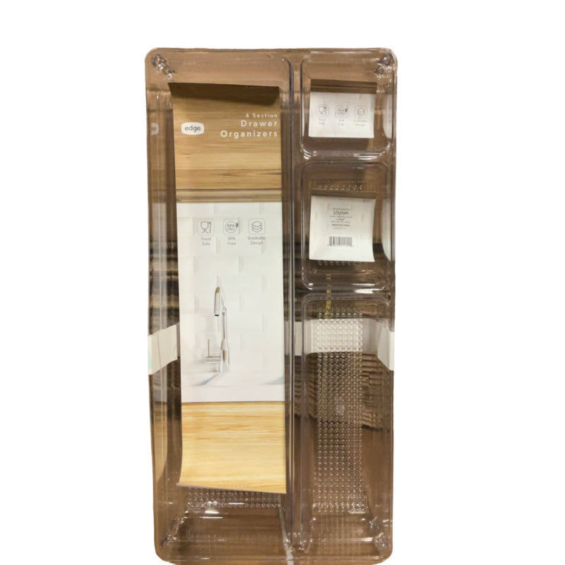 Edge 4 Compartment Drawer Organizers - Clear - 2 pack