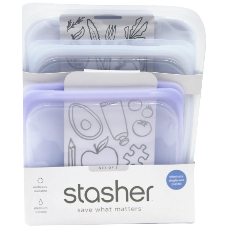 Stasher Reusable Half Gallon and Sandwich Bag - 3 pack - Lavender / Clear