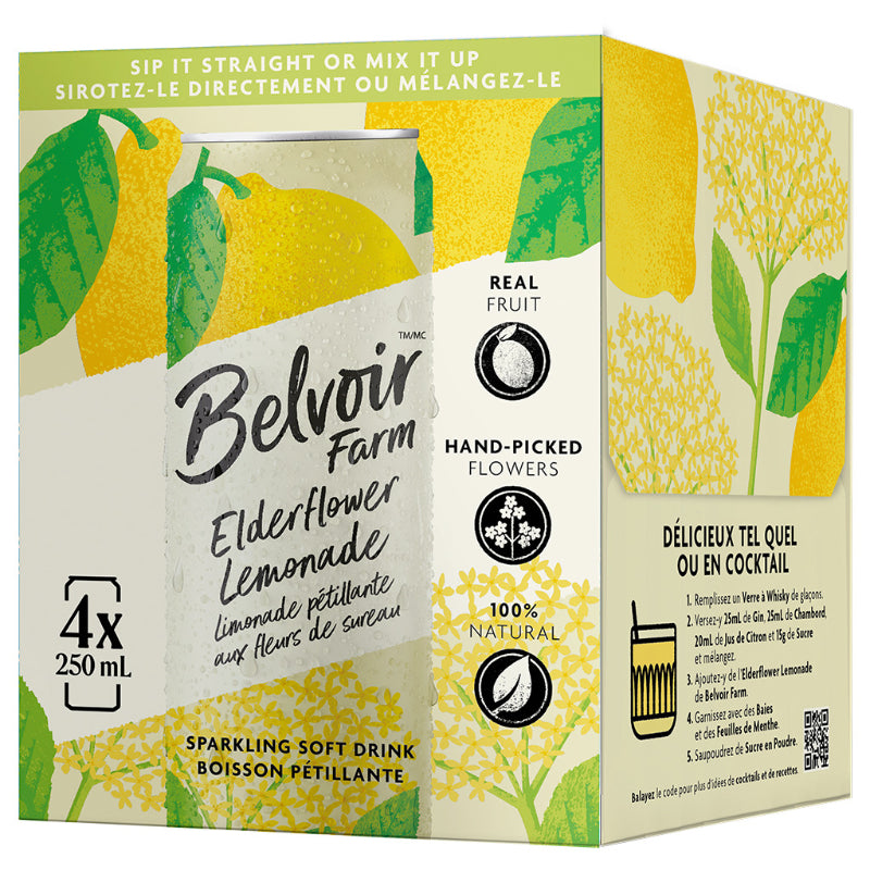 Belvoir Farm Sparkling Beverage - Elderflower Lemonade - 4 x 250ml