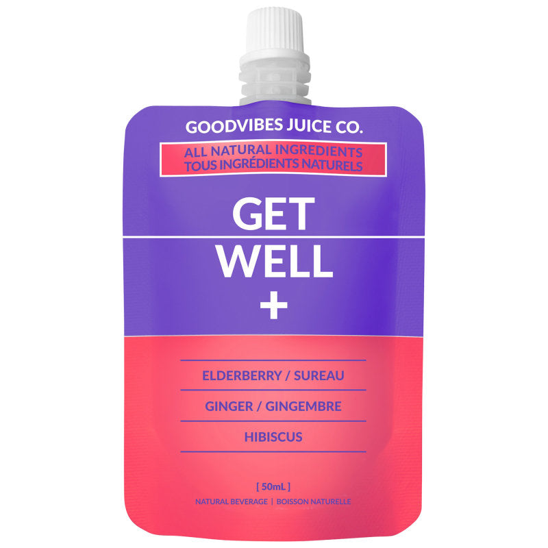 Good Vibes Juice Natural Beverage Drink Pouch - Get Well + - Elderberry/Ginger/Hibiscus - 50ml