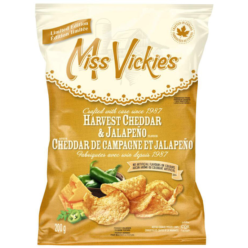 Miss Vickies Kettle Cooked Potato Chips - Harvest Cheddar and Jalapeno - 200g
