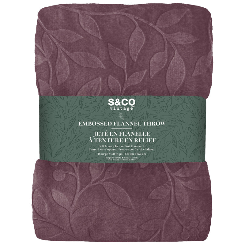 Safdie & Co Emboss Flannel Throw - Plum - 122 x 152cm