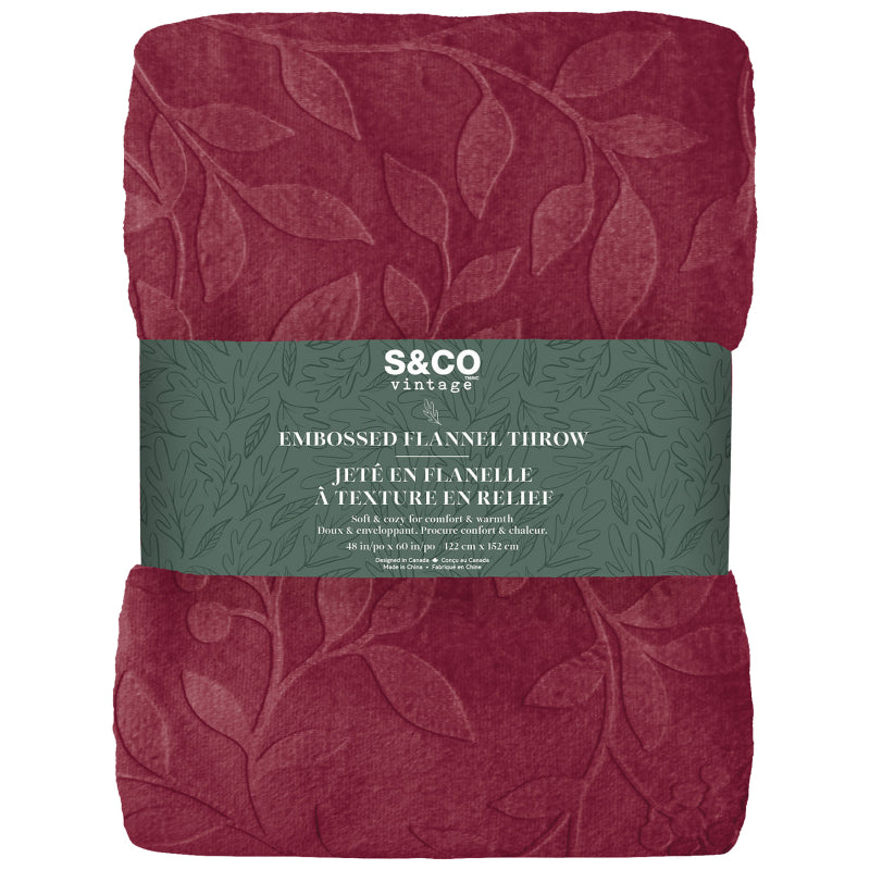 Safdie & Co Emboss Flannel Throw - Ruby Red - 122 x 152cm