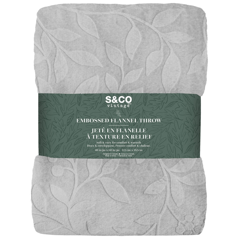 Safdie & Co Emboss Flannel Throw - Silver Grey - 122 x 152cm