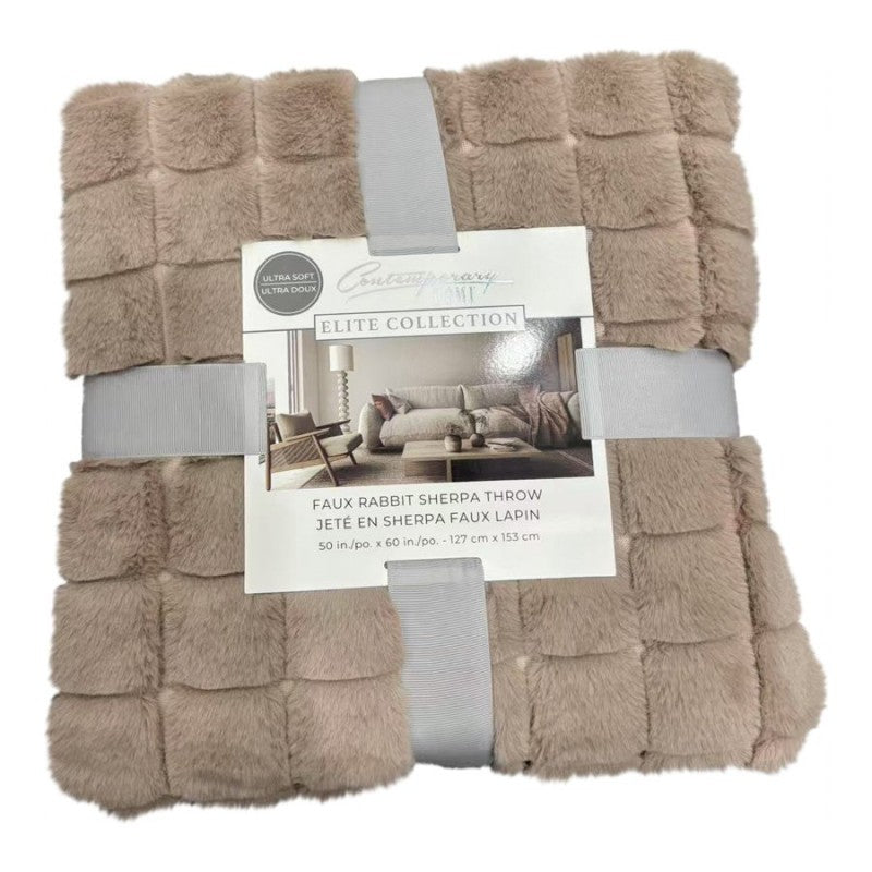 Contemporary Home Faux Fur Throw - 127 x 152 - Beige