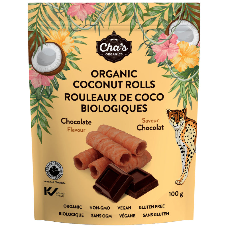 Cha's Organic Coconut Rolls - Chocolate - 100g