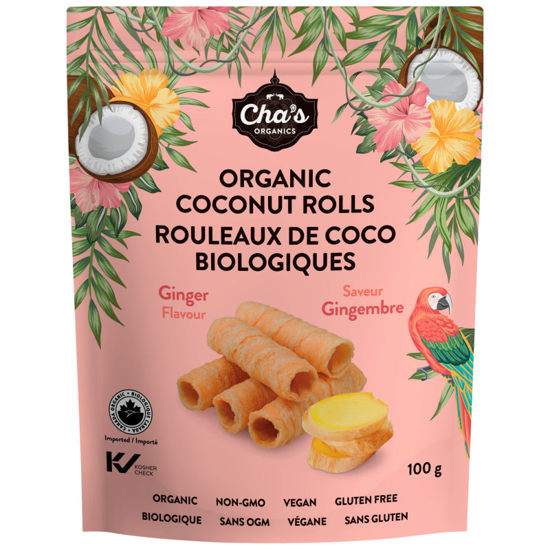 Cha's Organic Coconut Rolls - Ginger - 100g