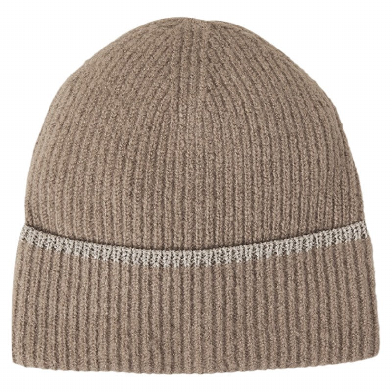 Rib Beanie with Metallic Tipping - Camel