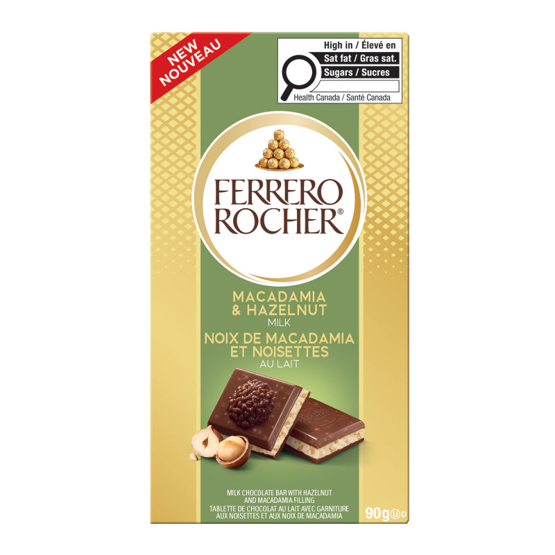 Ferrero Rocher Milk Chocolate Bar - Hazelnut & Macadamia - 90g