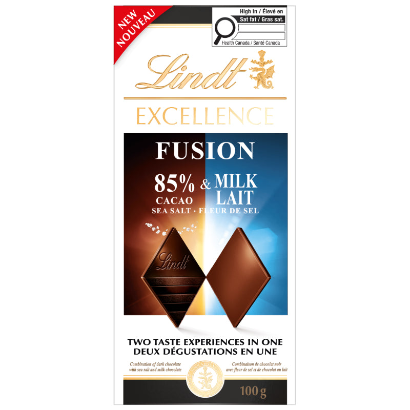 Lindt EXCELLENCE Fusion 85% Cacao Sea Salt & Milk Chocolate Bar - 100g