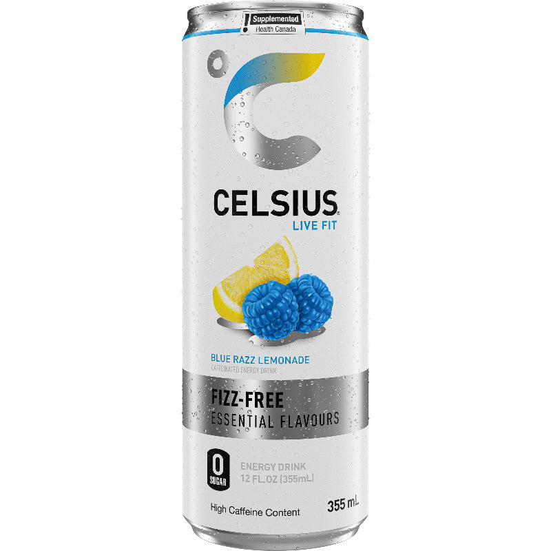 Celsius Fizz-Free Zero Sugar Caffeinated Energy Drink - Blue Razz Lemonade - 355ml