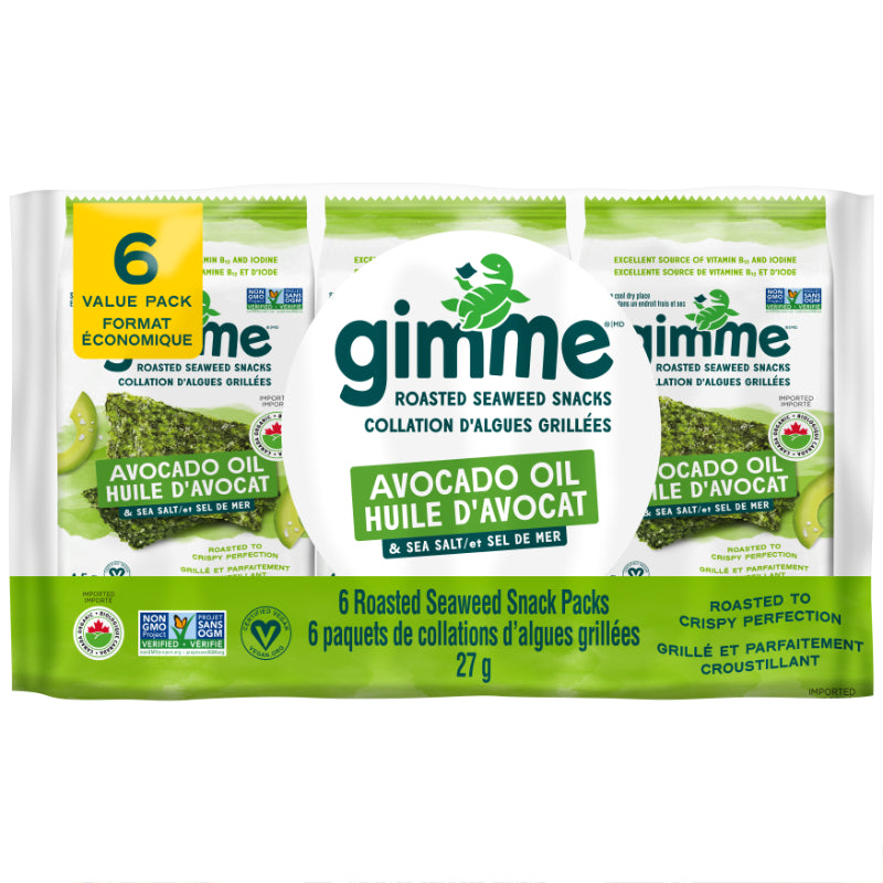 Gimme Organic Sea Salt & Avocado Oil Premium Roasted Seaweed Snacks - 6x4.5g