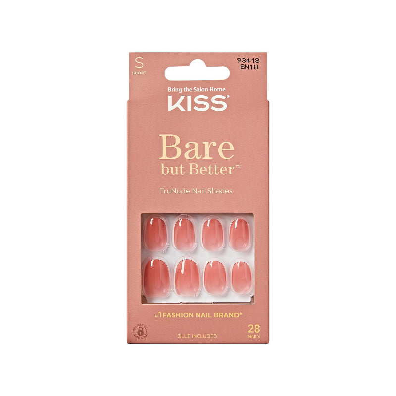 Kiss Bare but Better False Nails Kit - Short - Oval - Pink - 28's