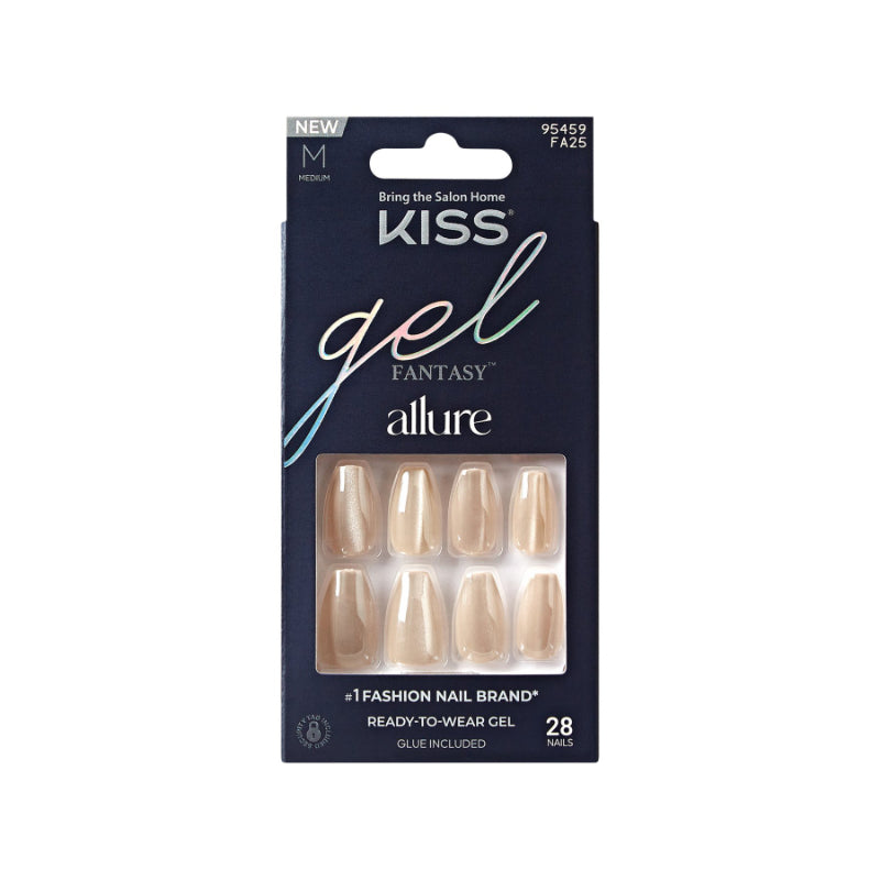 Kiss Gel Fantasy Allure False Nails Kit - Medium - Coffin - Beige - 28's