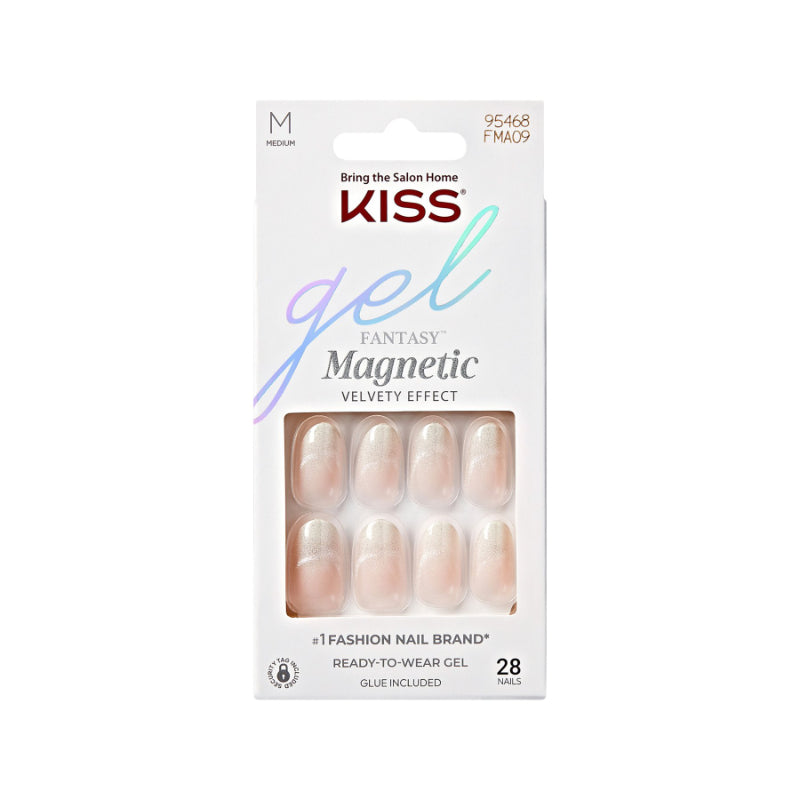Kiss Gel Fantasy Magnetic False Nails Kit - Medium - Oval - Beige - 28's