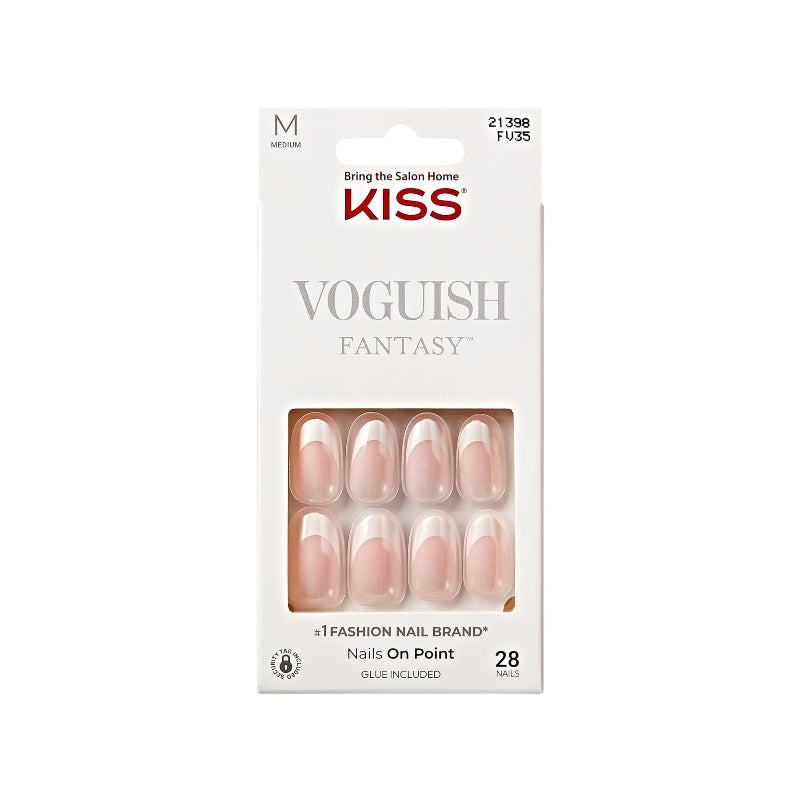 Kiss Voguish Fantasy False Nails Kit - Medium - Oval - Pink/White - 28's