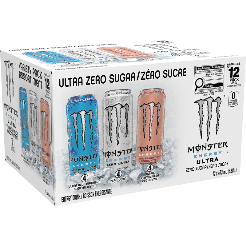 Monster Ultra Zero Sugar Energy Drinks Variety Pack - 12x473ml