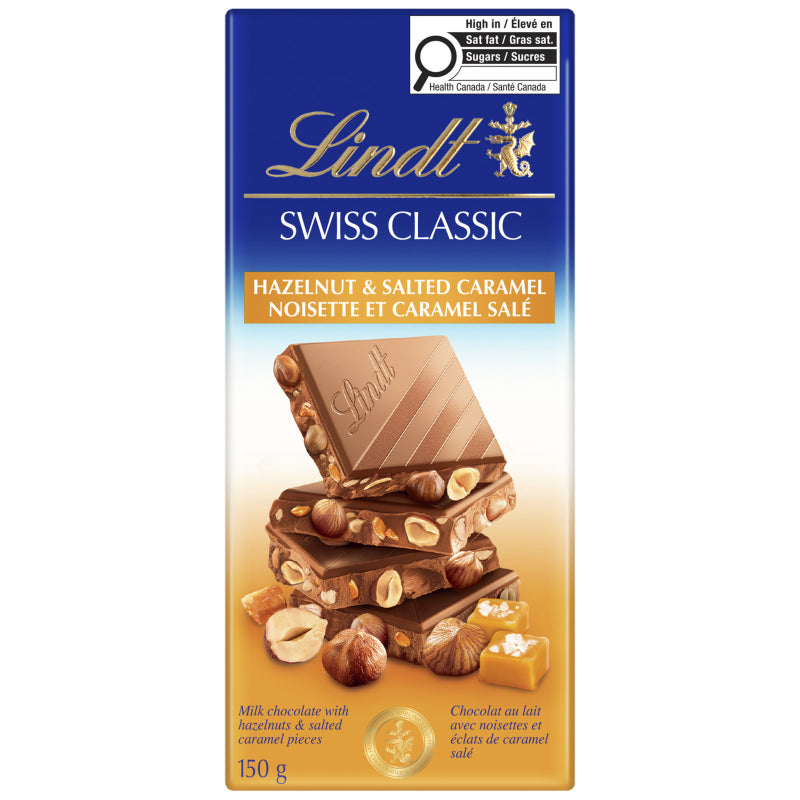 Lindt Swiss Classic Milk Chocolate Bar - Hazelnut & Salted Caramel - 150g