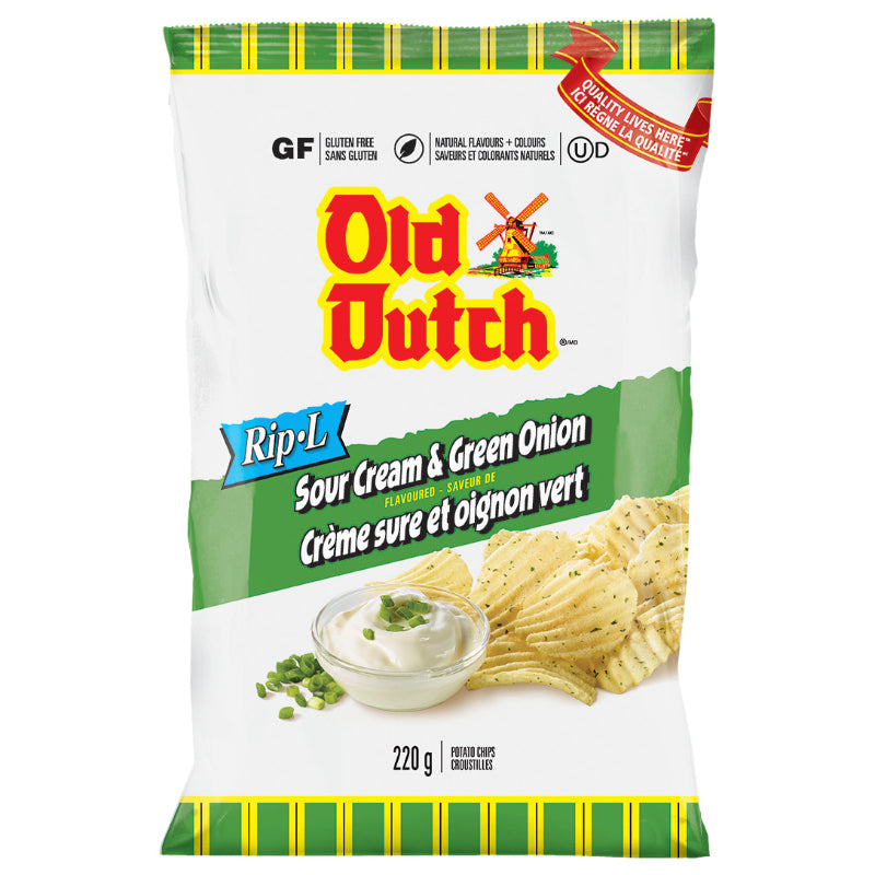 Old Dutch Rip-L Potato Chips - Sour Cream & Green Onion Flavoured - 220g