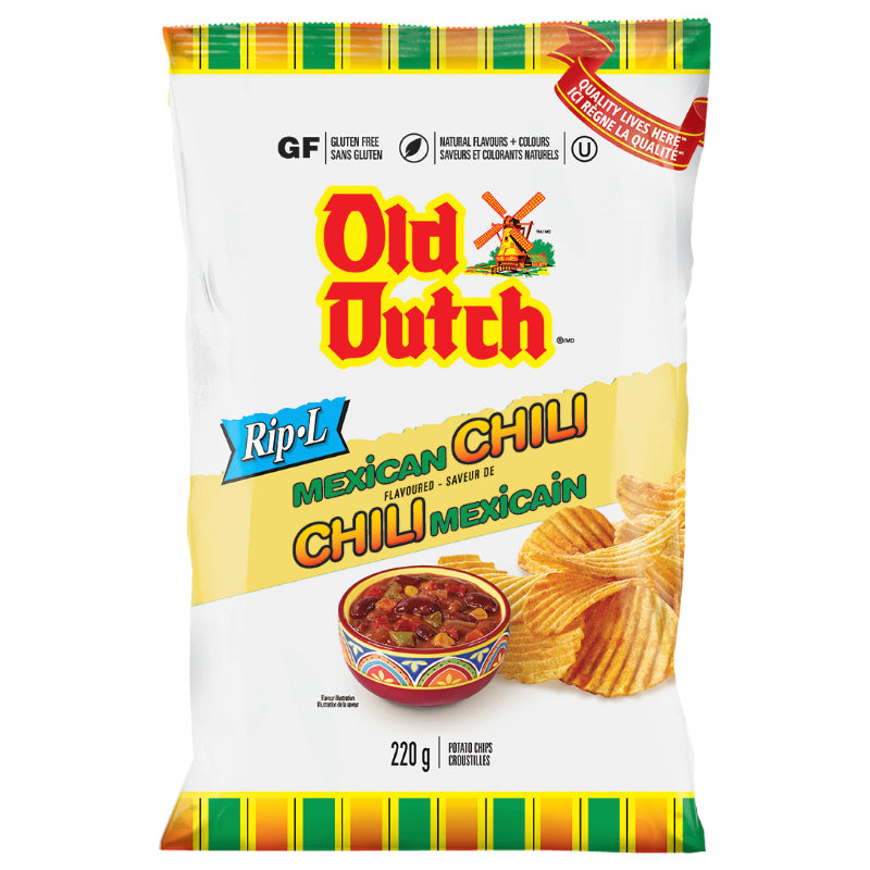 Old Dutch Rip-L Potato Chips - Mexican Chili Flavoured - 220g