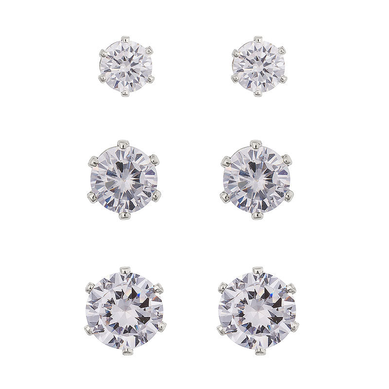 Anne Klein Cubic Zirconia Trio Stud Earrings - Silver