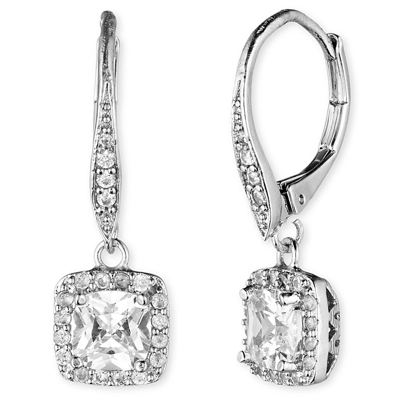 Anne Klein Stone Pendant Drop Earrings - Silver