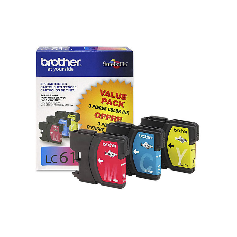 Brother LC61 Multipack Ink Cartridge - Yellow, Cyan, Magenta - LC613PKS