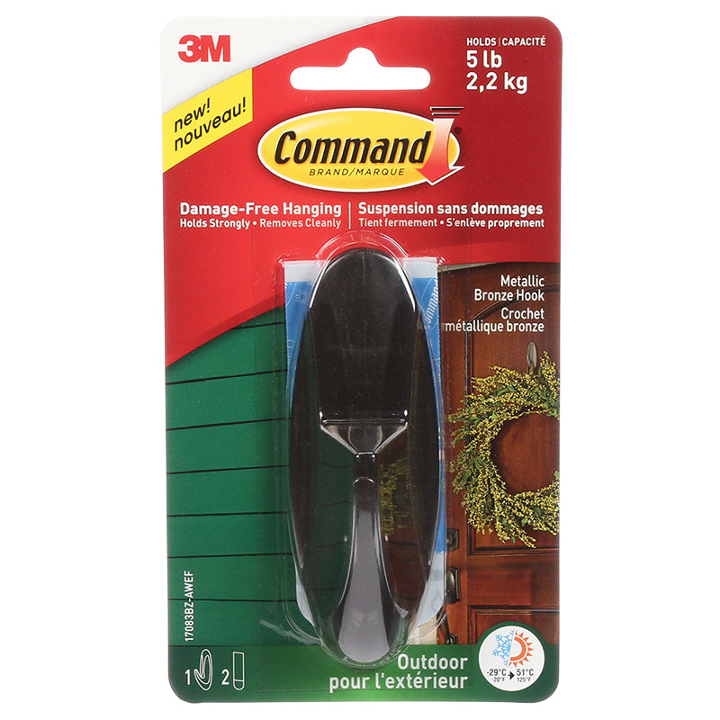 Command Large Outdoor Designer Hook - Metallic Bronze - 1 hook