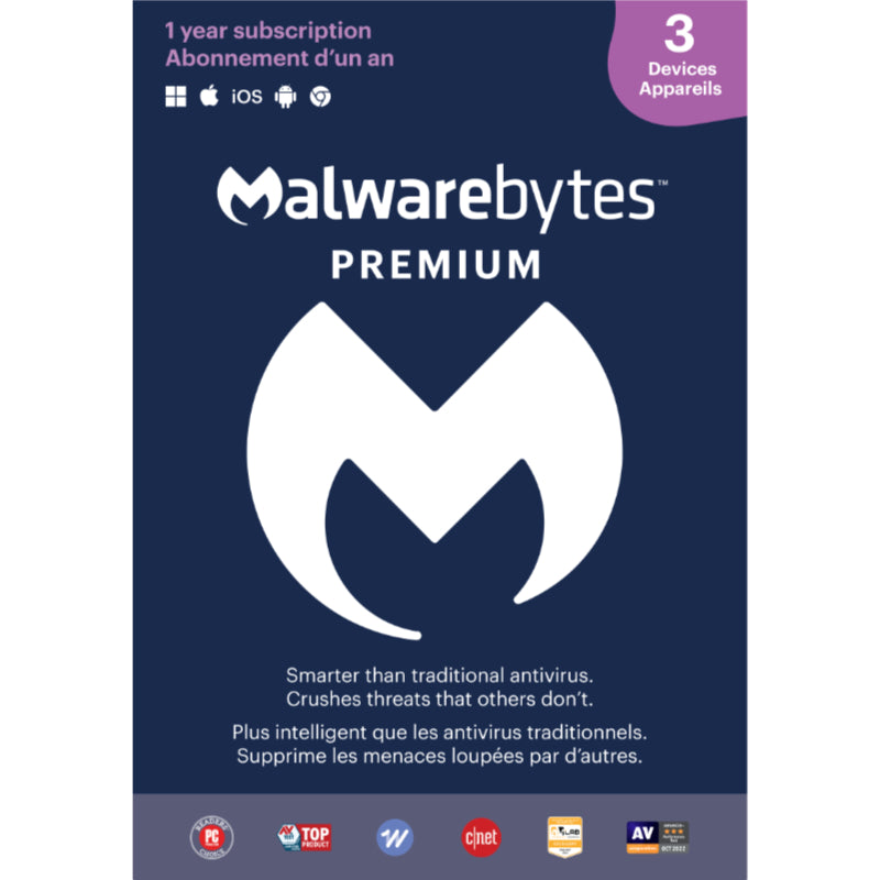 Malwarebytes Premium - 3 Devices / 1 Year (Windows, Mac, Android, & iOS)