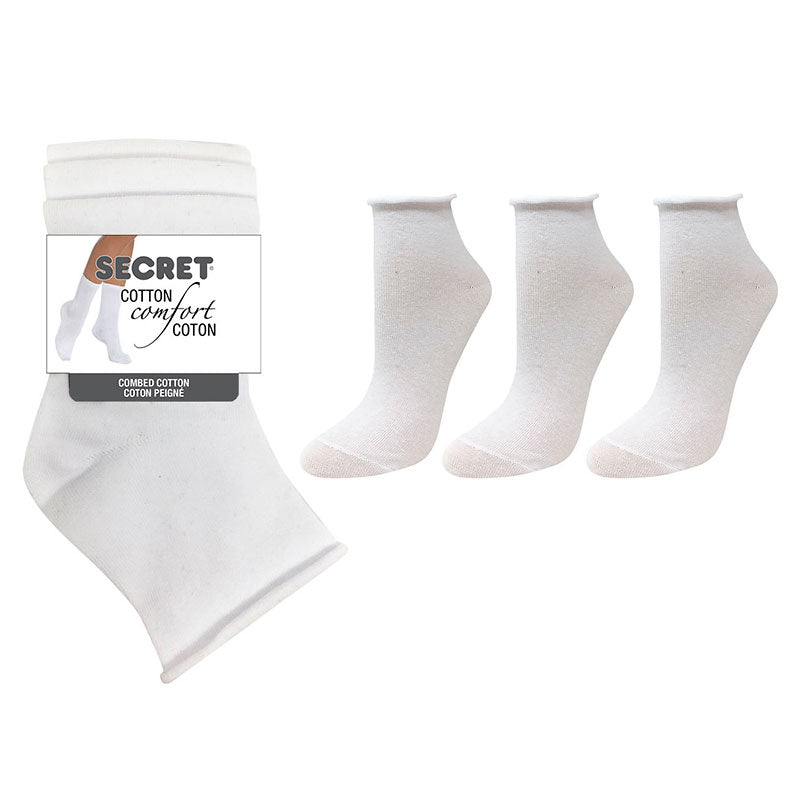 Secret Roll Top Ladies Socks - White
