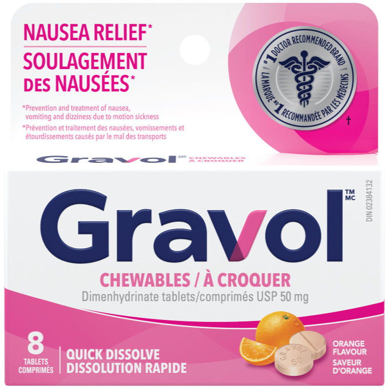 Gravol Chewable 50mg Tablets - Orange - 8s