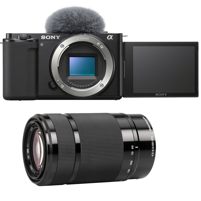 Sony Alpha ZV-E10 Mirrorless Vlog Camera Body Only with E-Mount 55-210mm f/4.5-6.3 Lens - Black - PKG