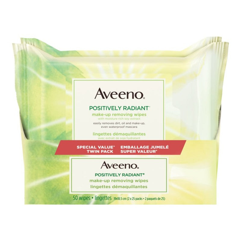 Aveeno Positively Radiant Make-up Removing Wipes - 2 x 25's
