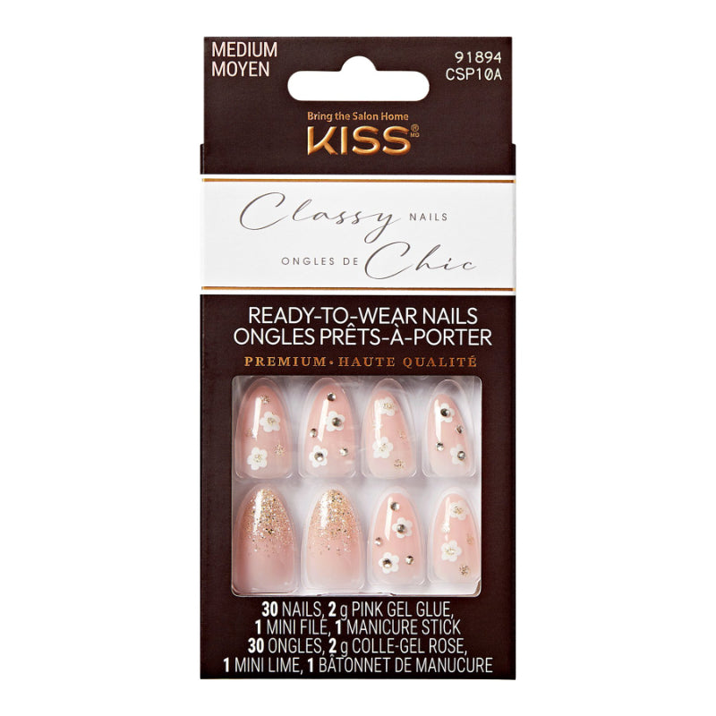 KISS Classy Premium False Nails Kit - Medium - Almond - Gleamin - 30's