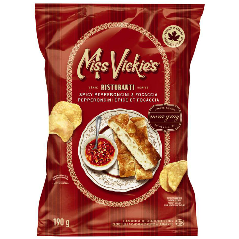 Miss Vickie's Flavoured Kettle Cooked Potato Chips - Spicy Pepperoncini & Focaccia - 190g