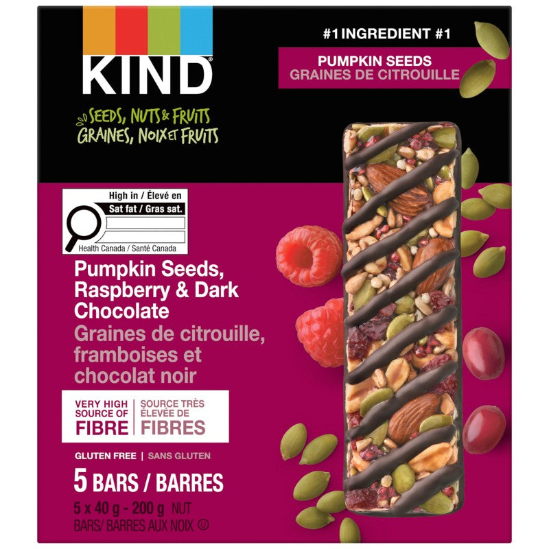 KIND Snacks Seeds Nuts & Fruits Bar - Pumpkin Seeds, Raspberry & Chocolate - 5 Pack