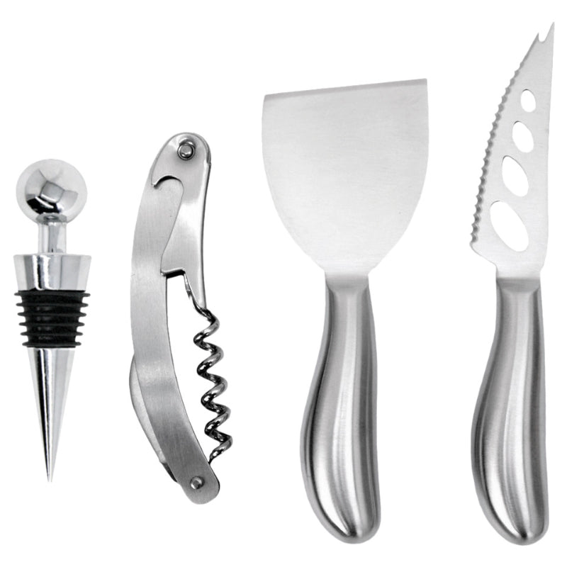Natural Living Wine & Cheese Stainless Steel Set- 4 Piece