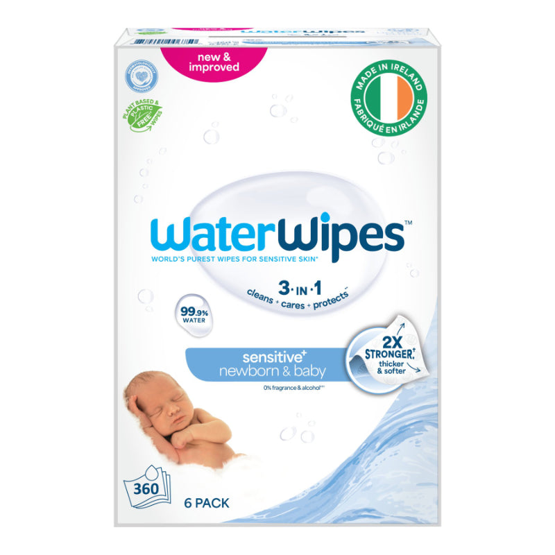 WaterWipes Sensitive+ Newborn & Baby Wipes, 99.9% Water-Based - 360 Wipes